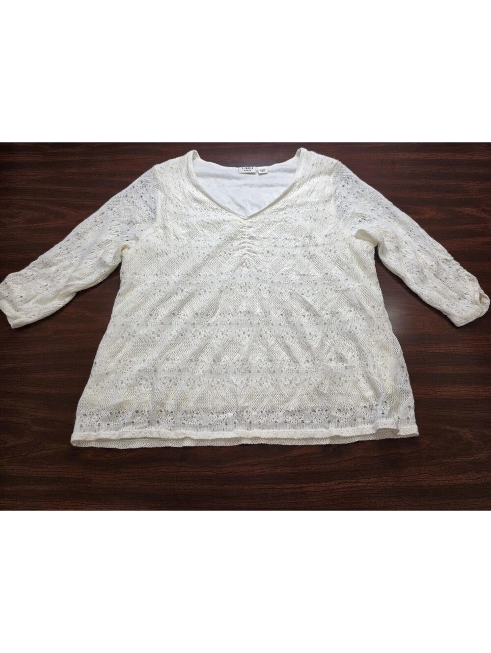 Cato Womean Cream Open Knit Top 18/20W Lined Long Sleeve Cottagecore Sweater